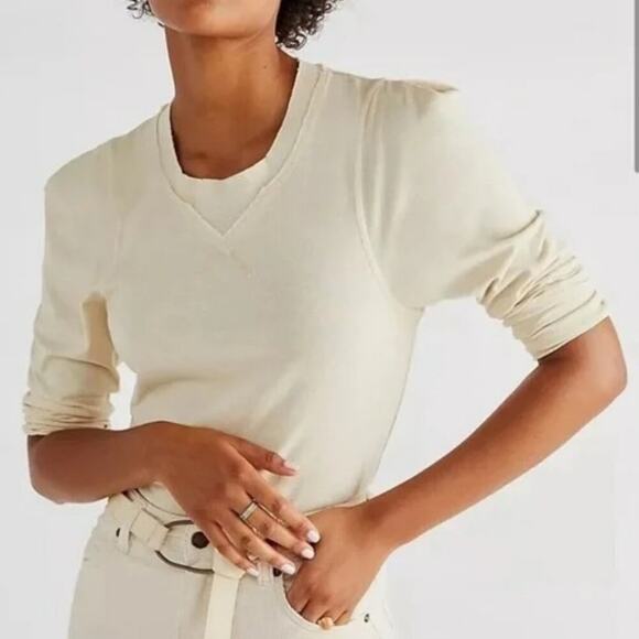 Free People We The Free Puff Shoulder ‘Clover’ Cotton Top – Cream M - Picture 1 of 9